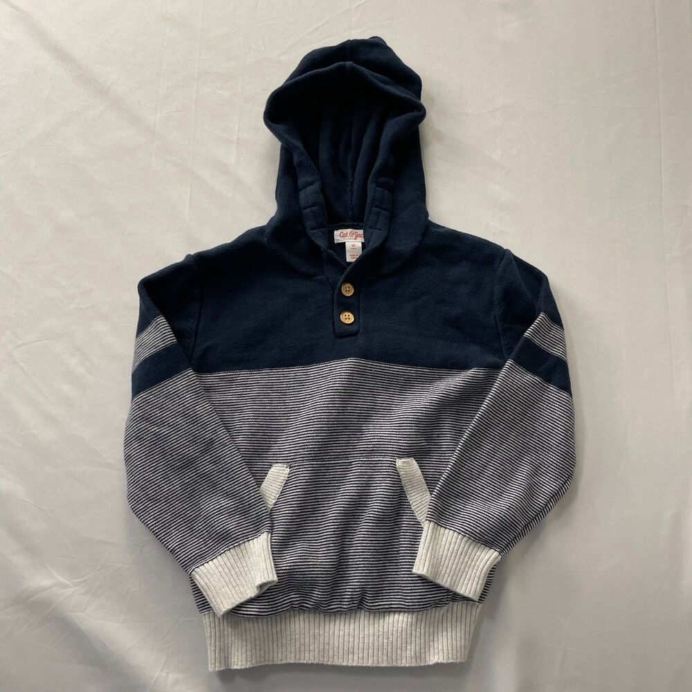 Cat & Jack Boy's Colorblock Hooded Sweater Navy/Gray - 5T